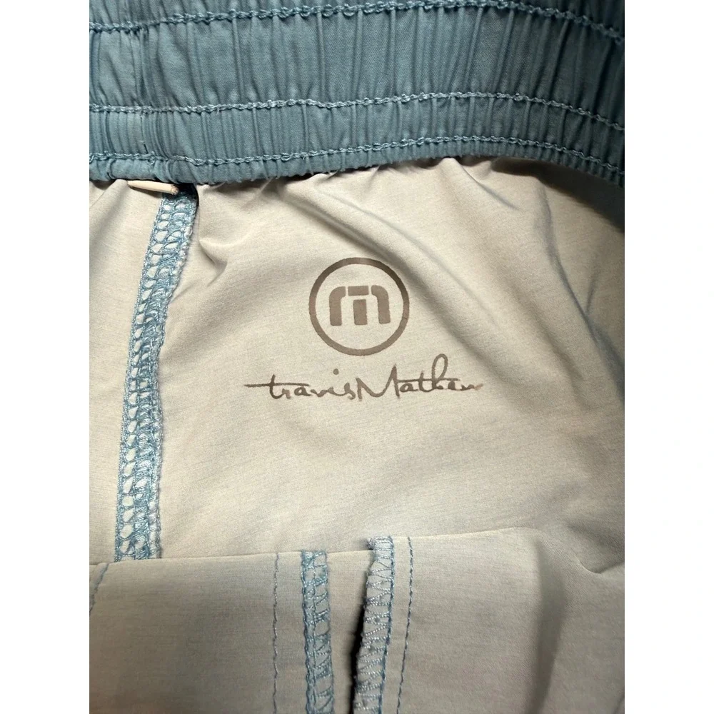 TravisMathew Mens Blue Striped Board Shorts Swim Trunks Elastic Waist Size S